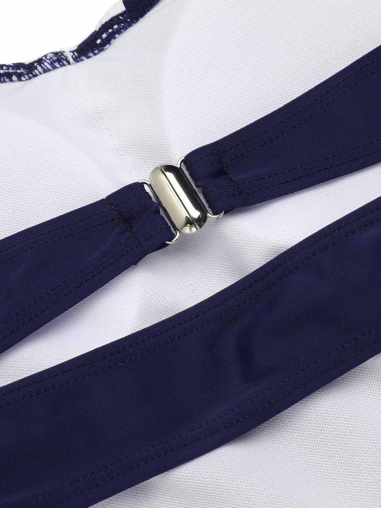 Costumi intero blu navy scollo a V e scollo a V anni '30