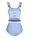 2PCS Costumi leopardato volant patchwork blu anni '40