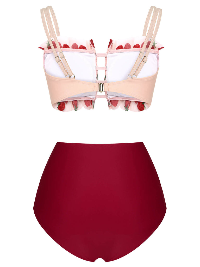 Costumi spalline in rete a forma di fragola rosso anni '40