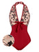 Costumi intero floreale scollo all'americana bordeaux anni '50