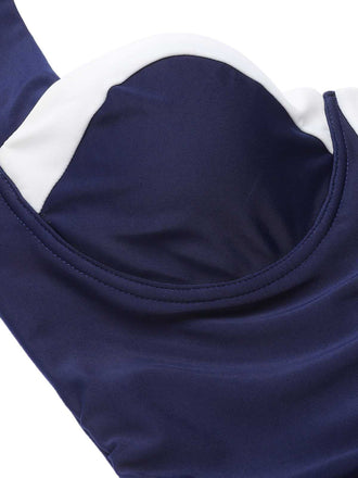 [Taglia Forti] Costumi a pieghe blu navy anni '50