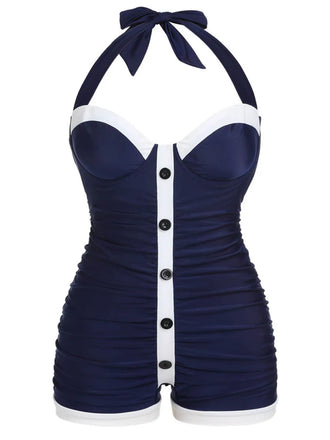[Taglia Forti] Costumi a pieghe blu navy anni '50