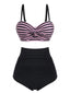 2PCS Set bikini con spalline a righe rosa anni '50