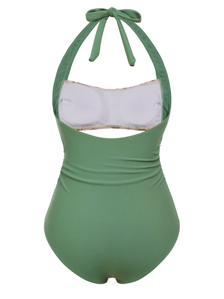 Costumi intero scollo all'americana stampa peonia verde anni '30