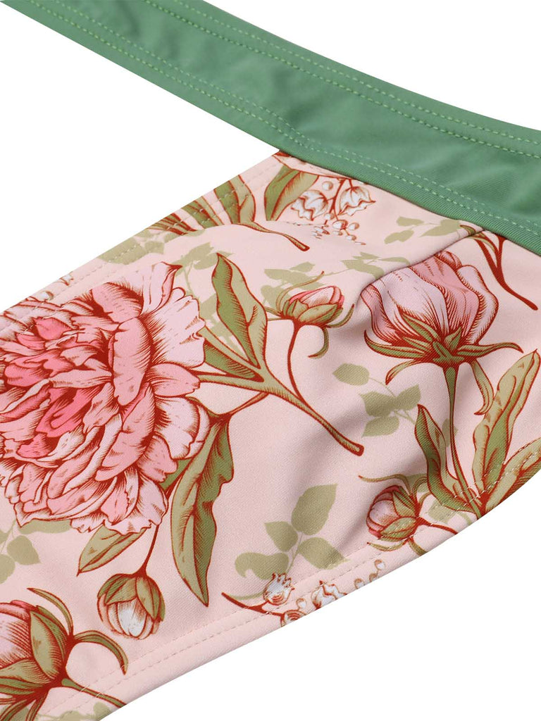 Costumi intero scollo all'americana stampa peonia verde anni '30