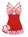 Costumi intero a pois fiocco patchwork rosso anni '30