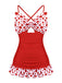 Costumi intero a pois fiocco patchwork rosso anni '30