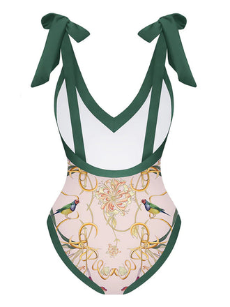 Costumi intero floreale scollo a V e allacciatura anni '50