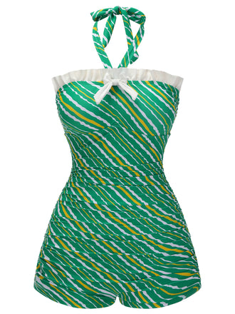 Costumi intero a righe spalle scoperte verde anni '30