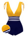 Costume da bagno intero lacci a righe gialle e blu anni '50