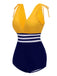 Costume da bagno intero lacci a righe gialle e blu anni '50