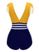 Costume da bagno intero lacci a righe gialle e blu anni '50