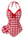 Costumi intero con plaid fiocco lacci rosso anni '50
