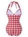 Costumi intero con plaid fiocco lacci rosso anni '50