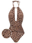 Costumi scollo a V e top a triangolo leopardato marrone anni '30