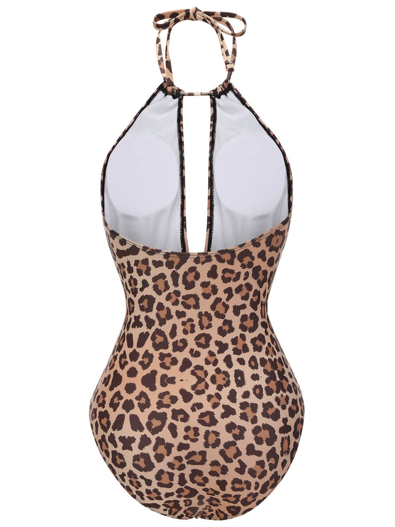 Costumi scollo a V e top a triangolo leopardato marrone anni '30