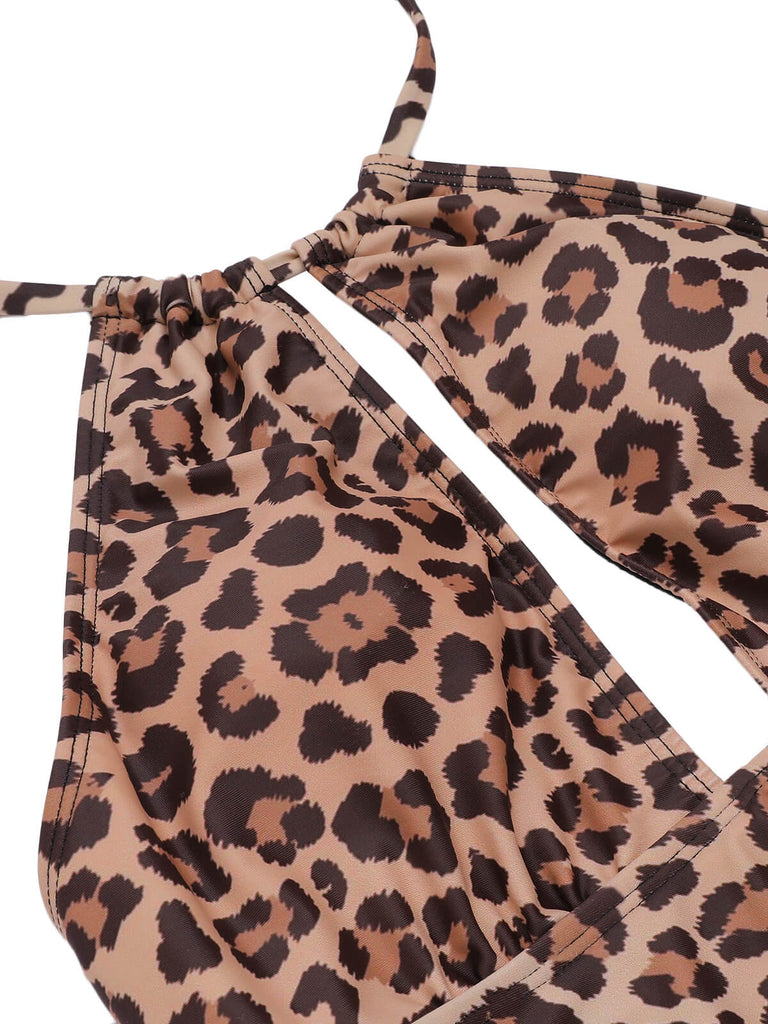 Costumi scollo a V e top a triangolo leopardato marrone anni '30