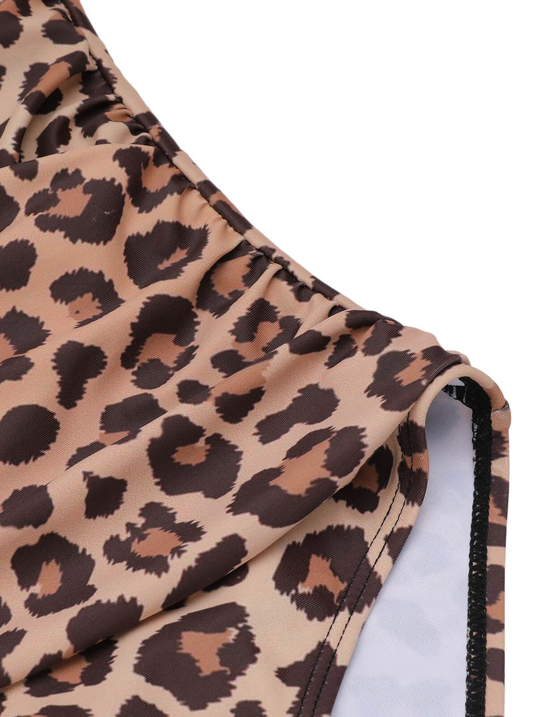 Costumi scollo a V e top a triangolo leopardato marrone anni '30
