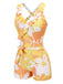 Costumi intero con piante dipinte volant giallo anni '40