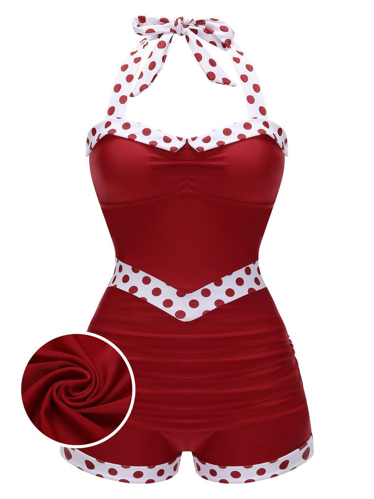 Costumi intero patchwork a pois blu anni '40