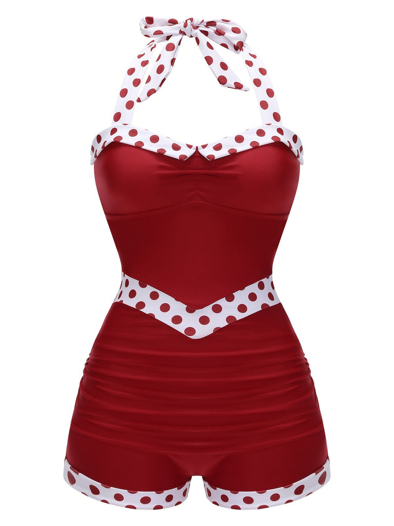 Costumi intero patchwork a pois blu anni '40