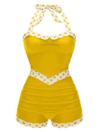 Costumi intero patchwork scollo all'americana giallo anni '40
