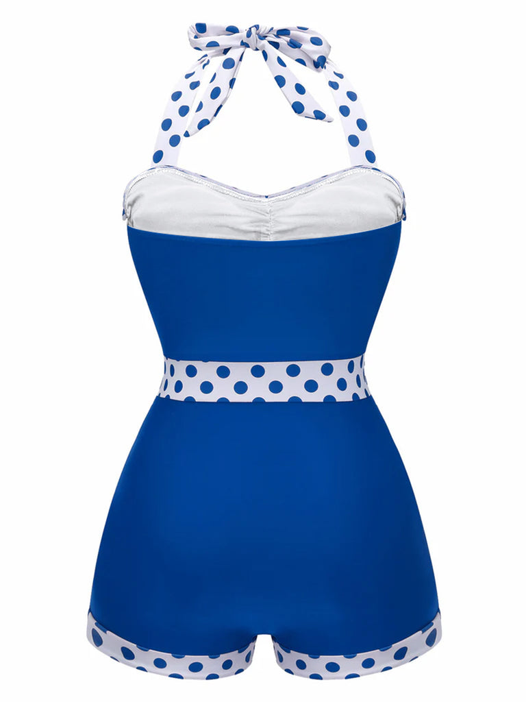 Costumi intero patchwork a pois blu anni '40