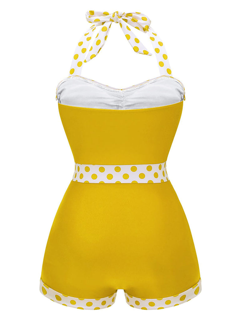 Costumi intero patchwork a pois blu anni '40