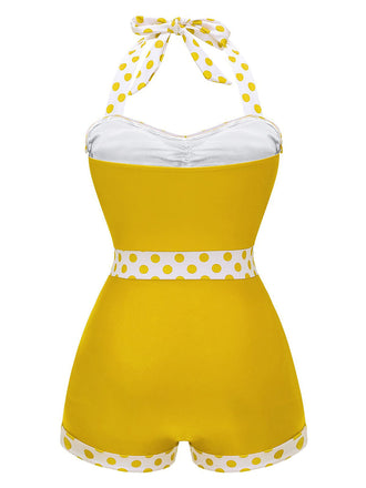 Costumi intero patchwork scollo all'americana giallo anni '40