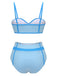 Costumi bottoni spalline sottil patchwork blu anni '50