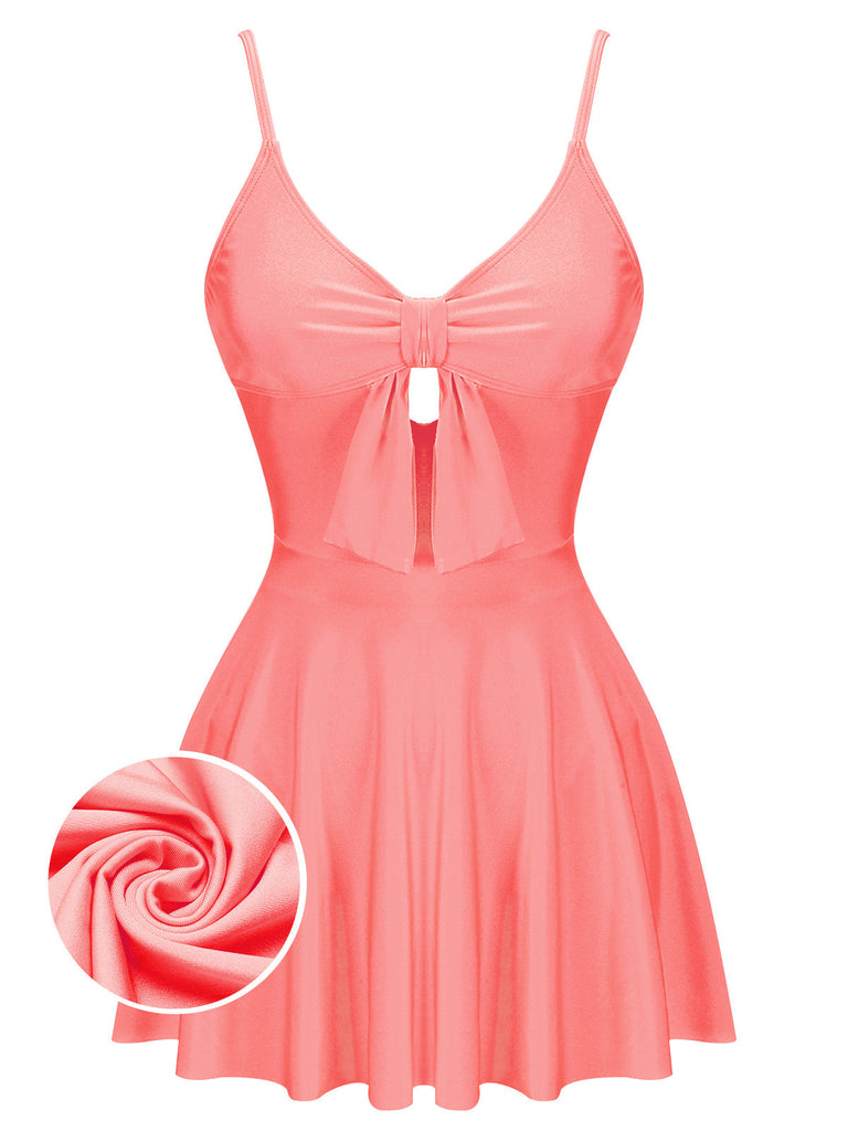 Costumi intero con fiocco spalline sottili rosa anni '40