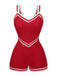Costumi intero con scollo a V patchwork tinta unita rosso anni '40