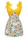 Costumi intero floreale fiocco patchwork giallo anni '40