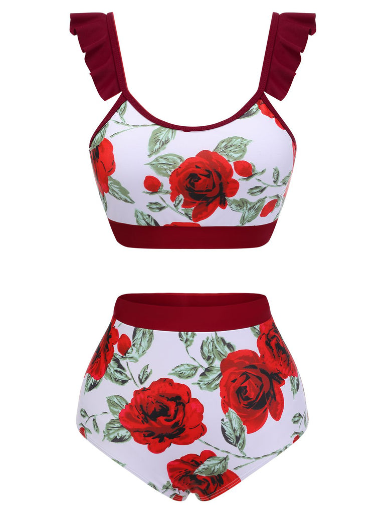 Costumi con rose floreale volant rosso  anni '40