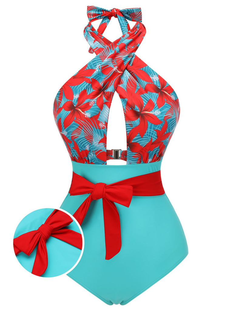 Costumi spalline incrociate motivo floreale a papillon anni '50