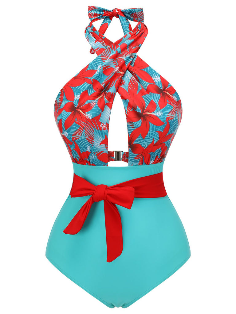 Costumi spalline incrociate motivo floreale a papillon anni '50