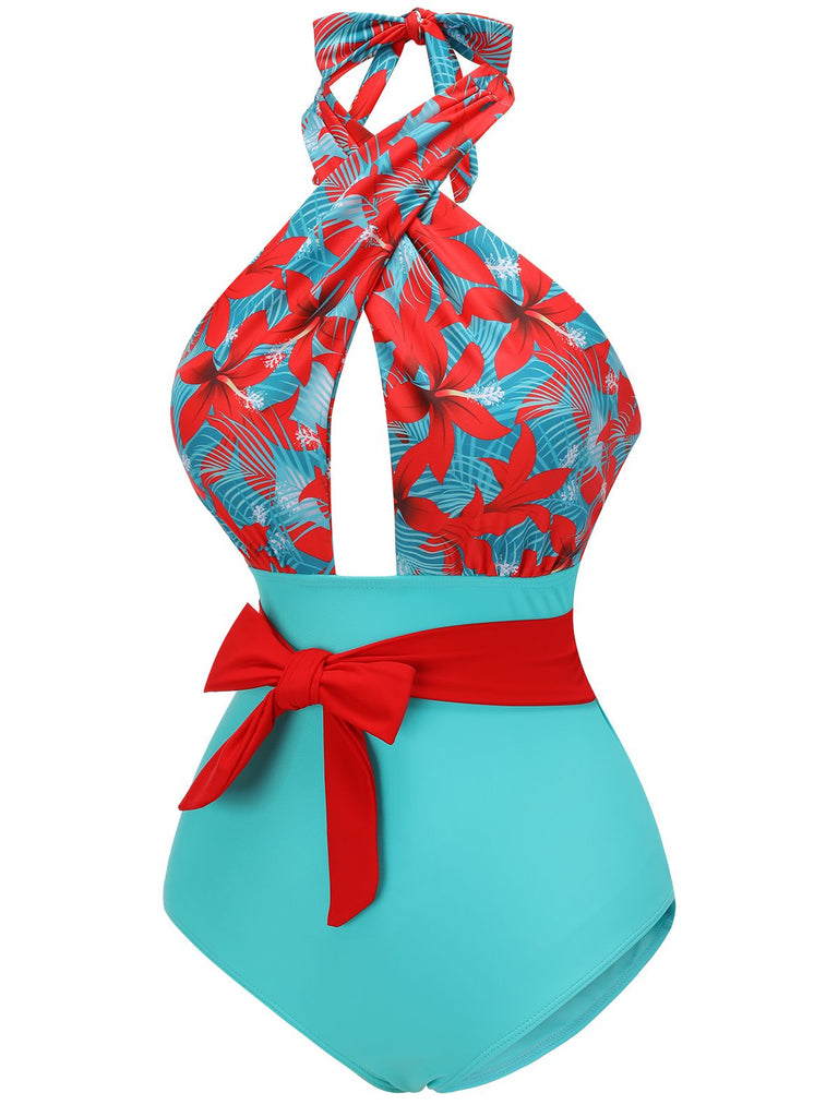Costumi spalline incrociate motivo floreale a papillon anni '50