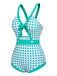 Costumi intero a pois vita cava fiocco verde anni '40