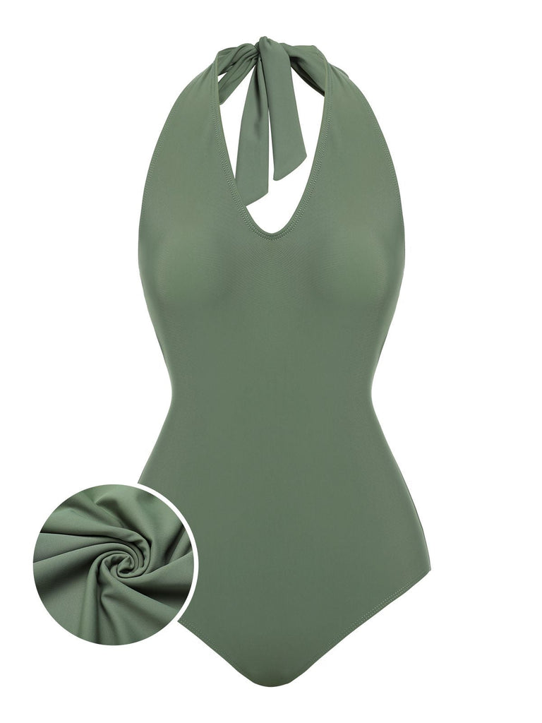 Costumi intero floreale scollo all'americana verde anni '40