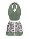 Costumi intero floreale scollo all'americana verde anni '40