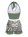 Costumi intero floreale scollo all'americana verde anni '40