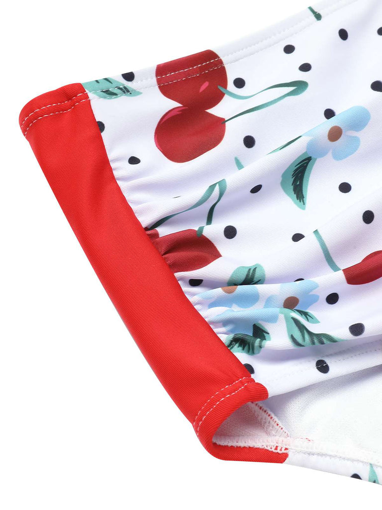 Costume da bagno bianco ciliegia anni '50