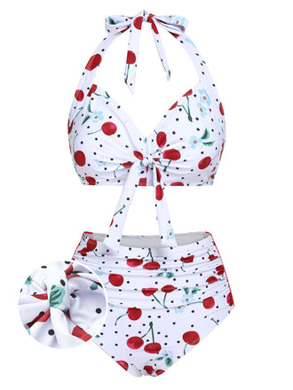 Costume da bagno bianco ciliegia anni '50