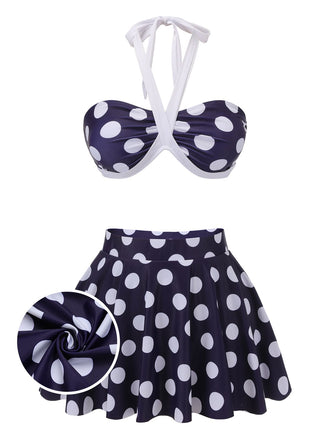 Costumi a pois scollo all'americana  blu navy anni '40