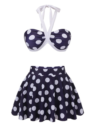 Costumi a pois scollo all'americana  blu navy anni '40