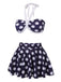 Costumi a pois scollo all'americana  blu navy anni '40