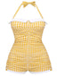 [Taglie Forti] Costume da bagno intero ferretto quadri giallo anni '50