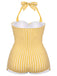 [Taglie Forti] Costume da bagno intero ferretto quadri giallo anni '50