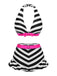 Bikini a contrasto fiocco volant a righe nere anni '50