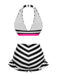 Bikini a contrasto fiocco volant a righe nere anni '50